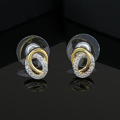 Estele Fashion Jewellery Gold & Rhodium Plated CZ Circular Designer Stud Earrings with White Stones for Girls and Women-AD-003-ER ER