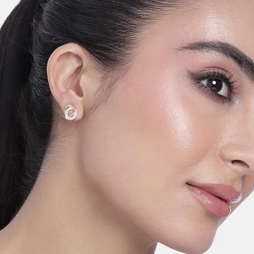 Estele Fashion Jewellery Gold & Rhodium Plated CZ Circular Designer Stud Earrings with White Stones for Girls and Women-AD-003-ER ER