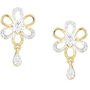 Estele 24 Kt Gold Plated American diamond Flower Drop Earrings For Women