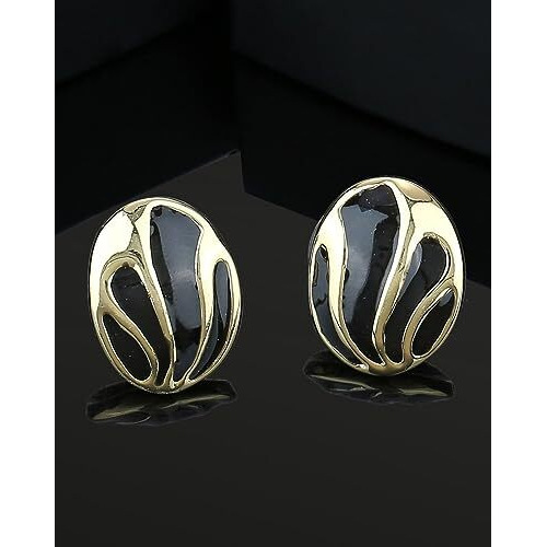 Estele 24 Kt Gold Plated Black enamel studs for women