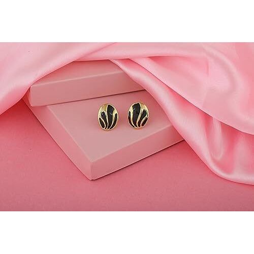 Estele 24 Kt Gold Plated Black enamel studs for women