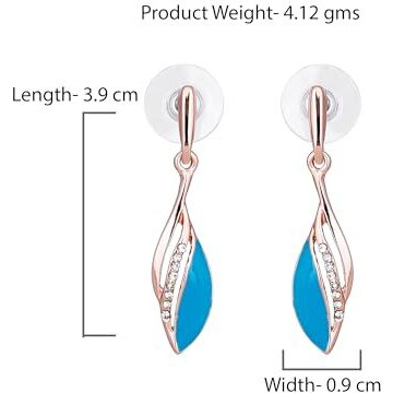 Estele 24Kt Rose Gold Tone Plated White Enamel With Crystal Stone Earrings (Aqua) For Girls