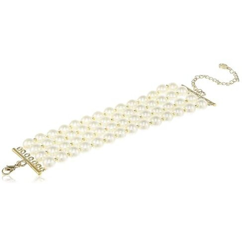 Estele 24kt Gold Plated Four Line White Pearls Bracelet for Women with Lobster Clasp