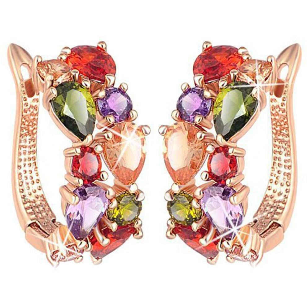 Yellow Chimes Clip On Earrings for Women Multicolor Swiss Zircon Rosegold Plated Crystal Clip-On Earrings for Women and Girls.