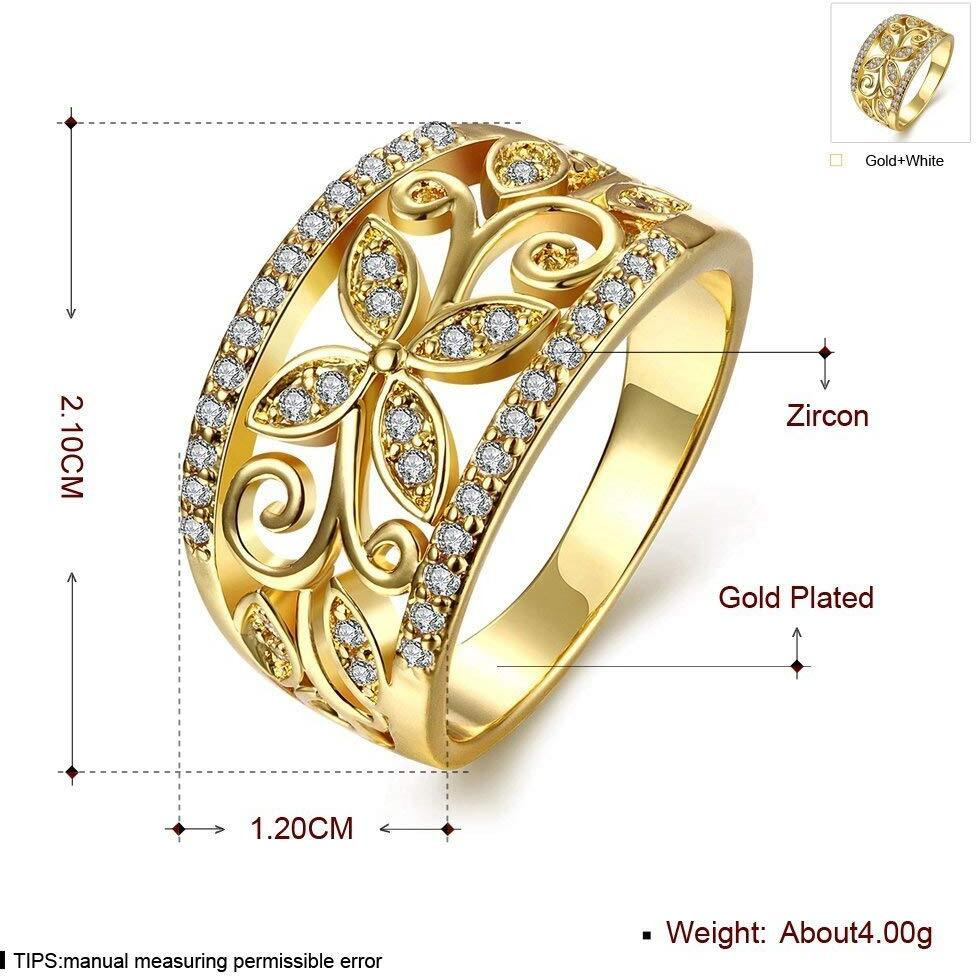 Yellow Chimes Rings for Women Crystal Studded Flower Band Golden Adjustable Ring for Women and Girls.