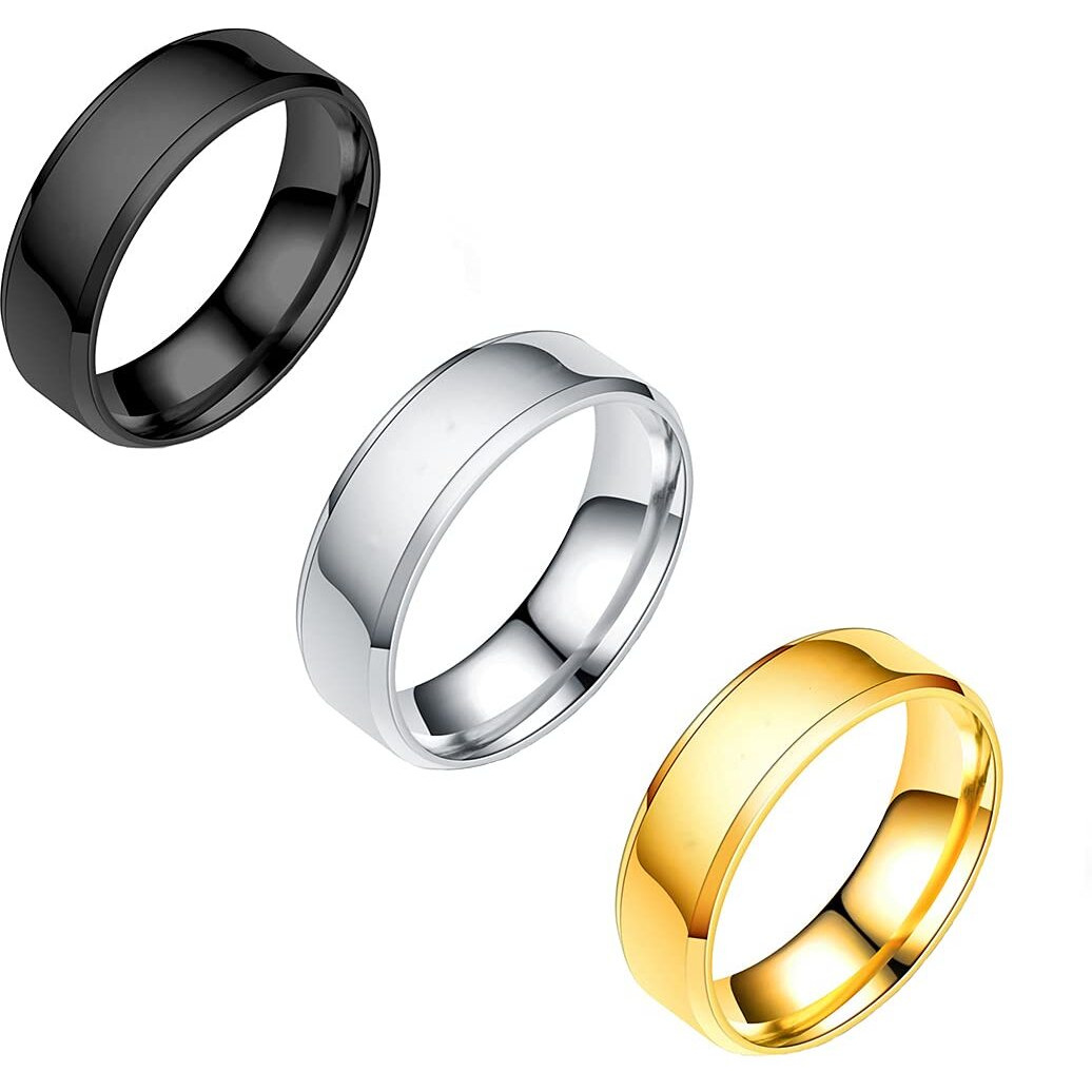 Yellow Chimes Combo Black Silver & Gold Plated Rings For Men | Pack of 3 Stainless Steel Men Rings | Single Tone Design Black Silver Gold Plated Finger Rings for Boys | Ideal Gift For Men and Boys