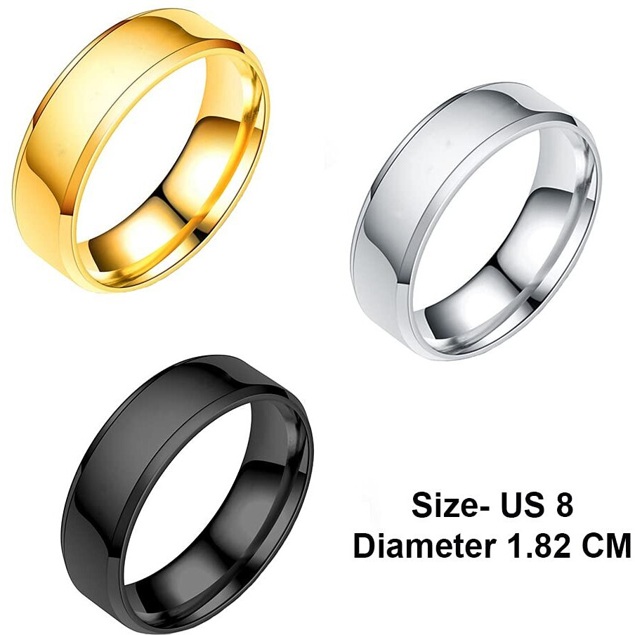 Yellow Chimes Combo Black Silver & Gold Plated Rings For Men | Pack of 3 Stainless Steel Men Rings | Single Tone Design Black Silver Gold Plated Finger Rings for Boys | Ideal Gift For Men and Boys