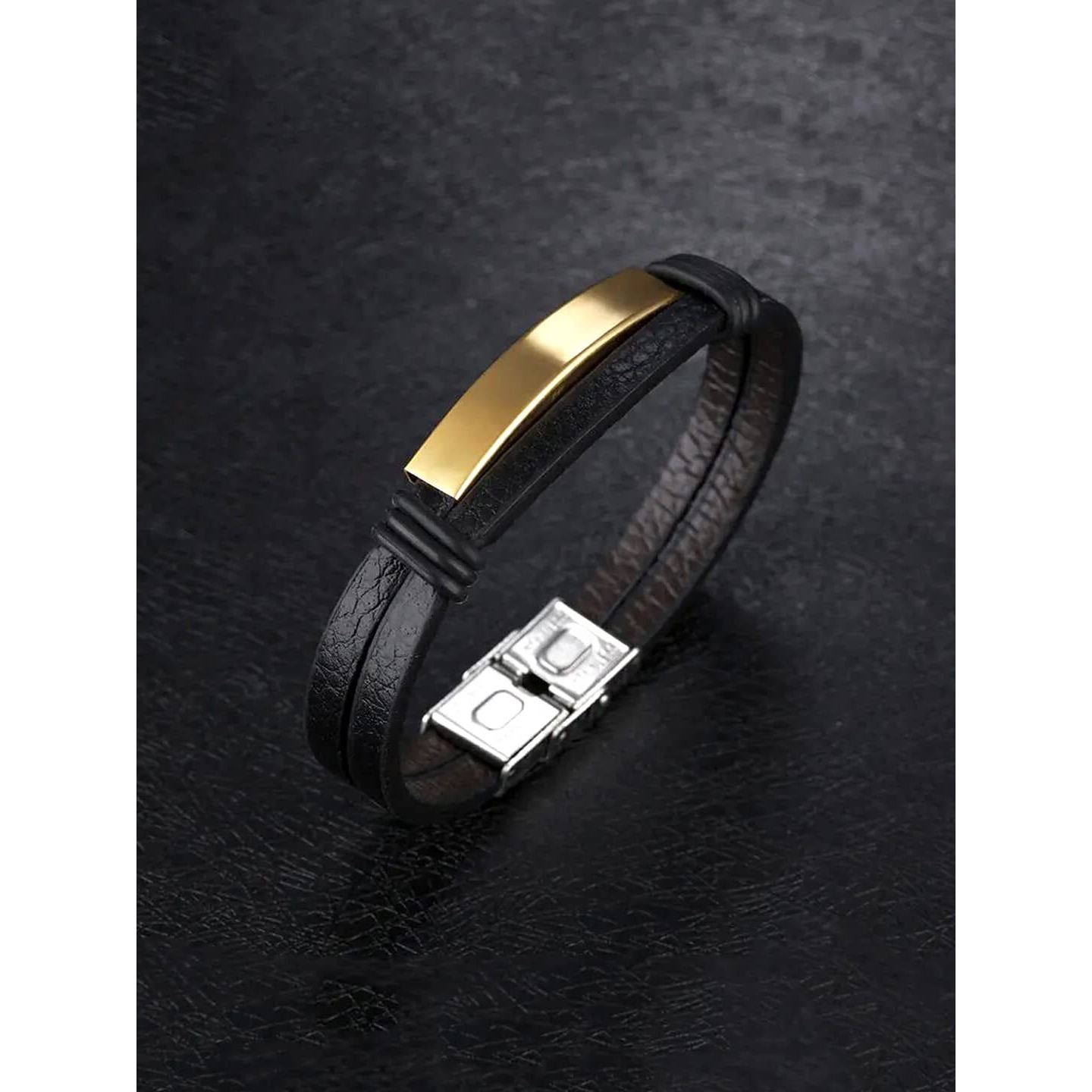 Yellow Chimes Leather Bracelet for Men Stainless Steel Leather Wraps Golden Tag Casual Wear Bracelets for Men and Boys