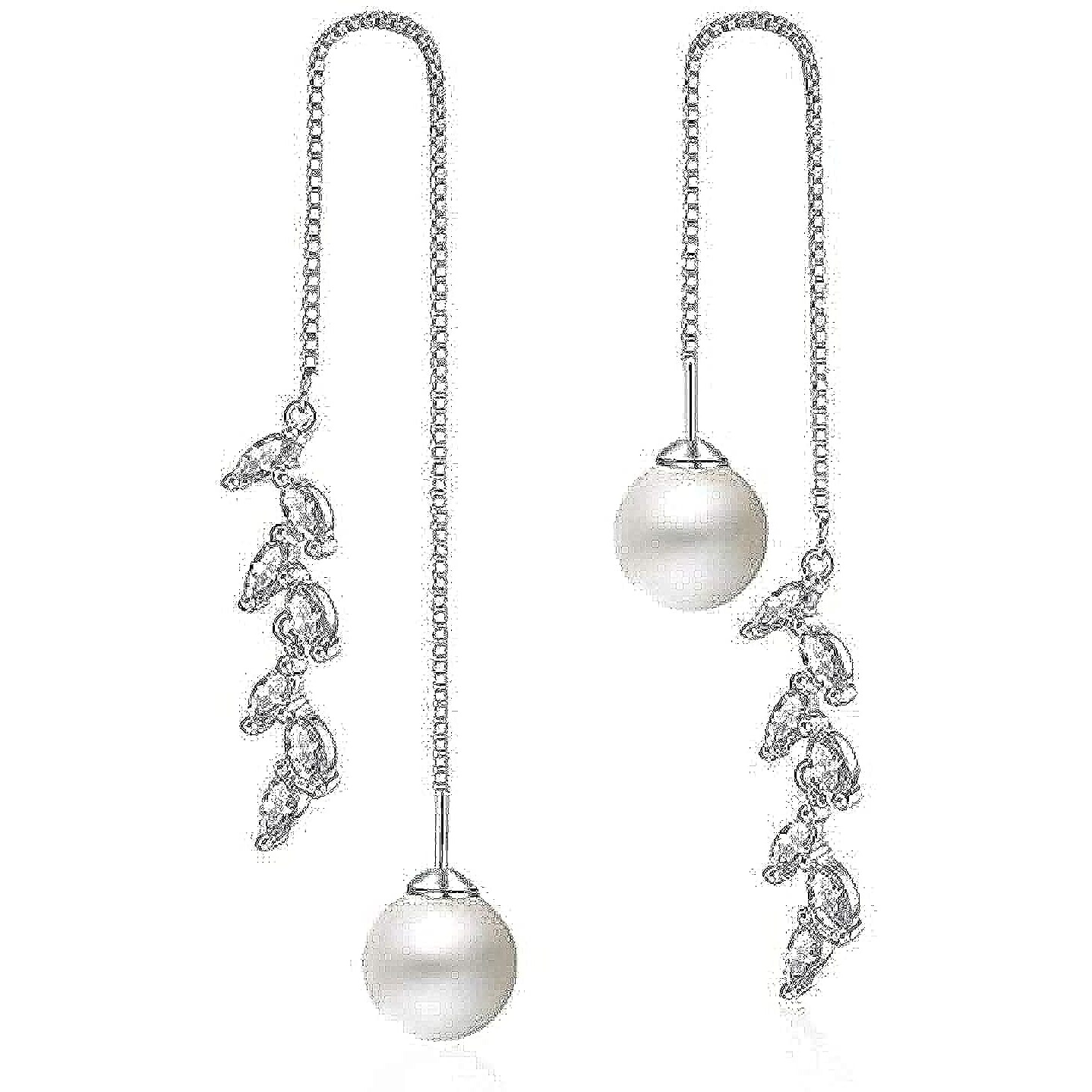 Yellow Chimes Crystal Earrings for Women Pearl Dangling Silver Plated Sui Dhaga Threader Earring for Women and Girls