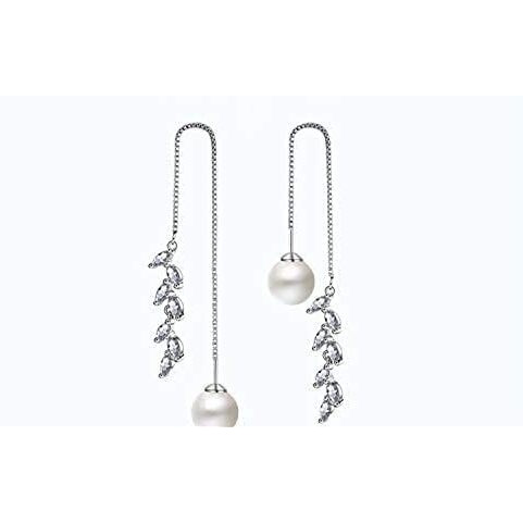 Yellow Chimes Crystal Earrings for Women Pearl Dangling Silver Plated Sui Dhaga Threader Earring for Women and Girls