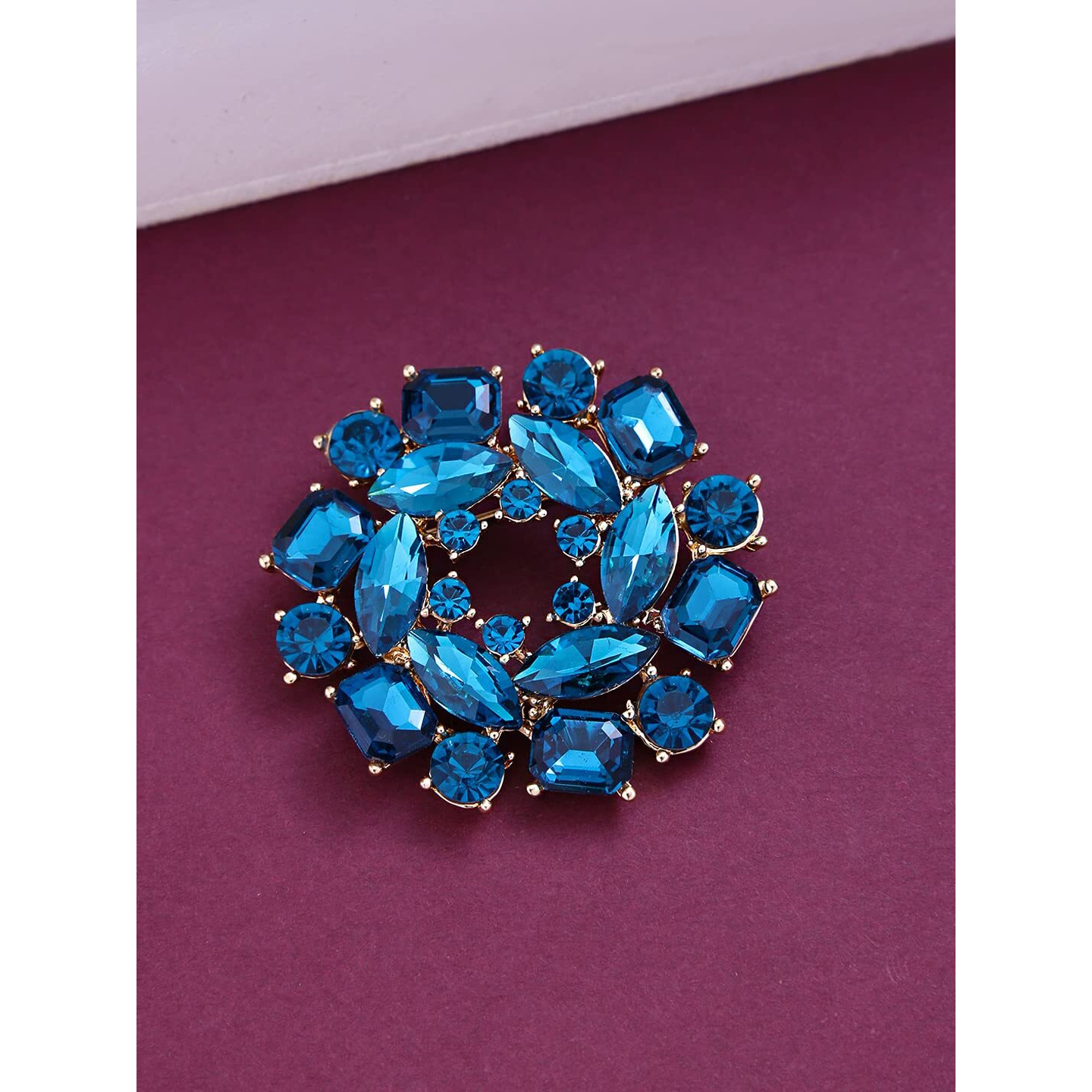 Yellow Chimes Brooch for Women Elegant Shawl Sweater Blue Crystal Brooch for Women and Girls