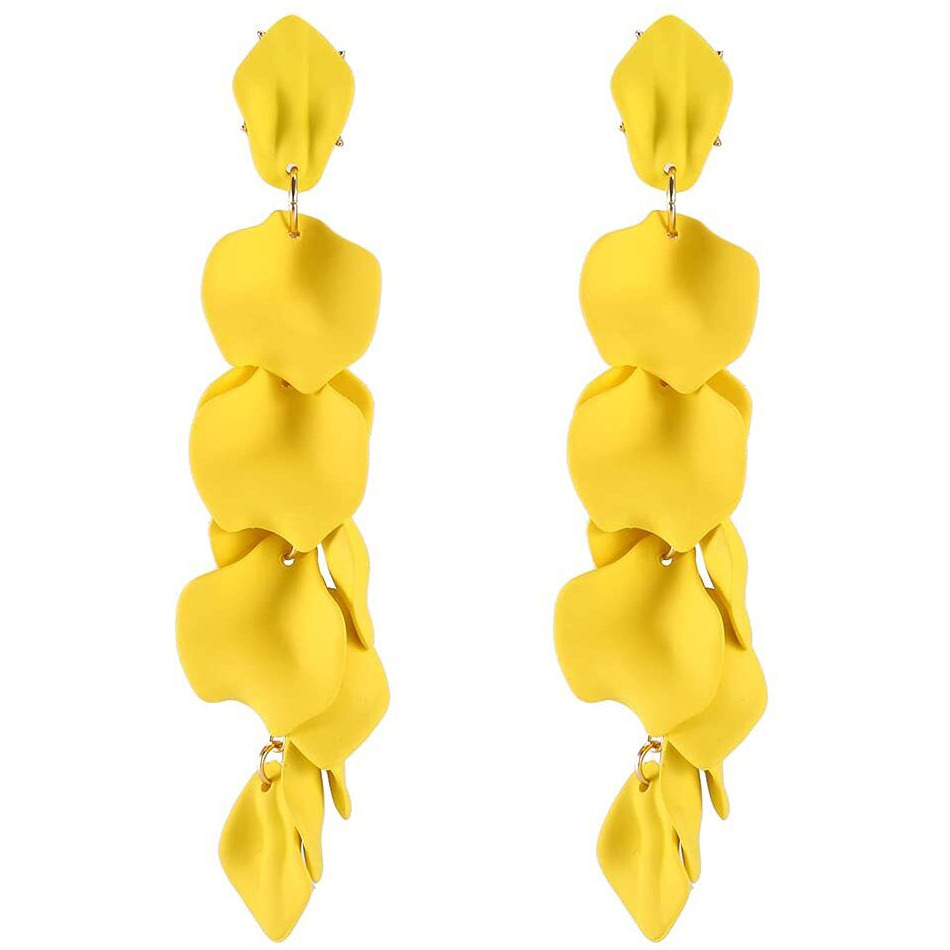 Yellow Chimes Danglers Earrings for Women | Gold Plated Earrings for Girls Fashion Women Earrings | Yellow Floral Petal Shaped Dangler Earrings | Birthday Gift For Girls Anniversary Gift for Wife