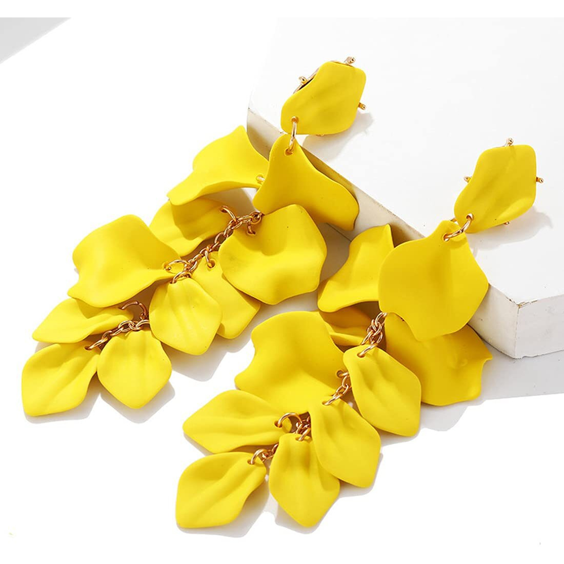 Yellow Chimes Danglers Earrings for Women | Gold Plated Earrings for Girls Fashion Women Earrings | Yellow Floral Petal Shaped Dangler Earrings | Birthday Gift For Girls Anniversary Gift for Wife