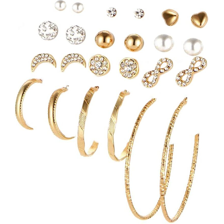 Yellow Chimes Hoop Earrings for Women Combo of 12 Pairs Stud Earrings Gold Plated Crystal Pearl Stud Hoop Earrings Set for Women and Girls.