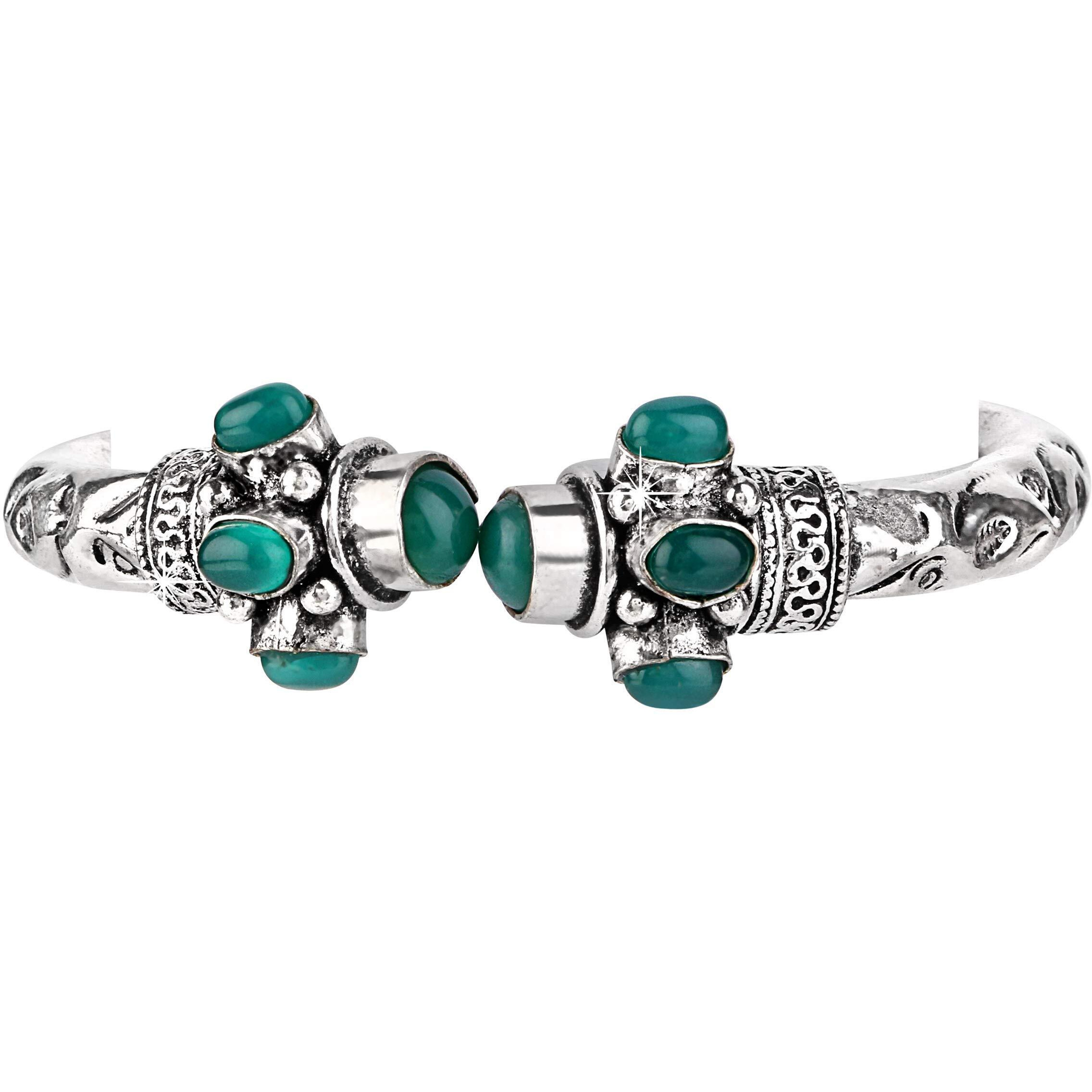 Yellow Chimes Latest Trend Tribal Stone Oxidised Silver Bracelet Bangle Kadaa for Women (Green)