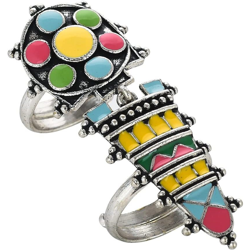 VOYLLA Folklore Long Coloured Enamel Finger Ring