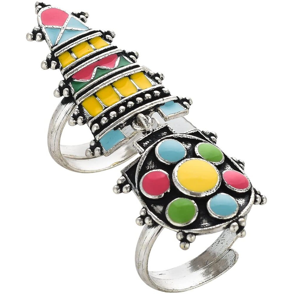 VOYLLA Folklore Long Coloured Enamel Finger Ring