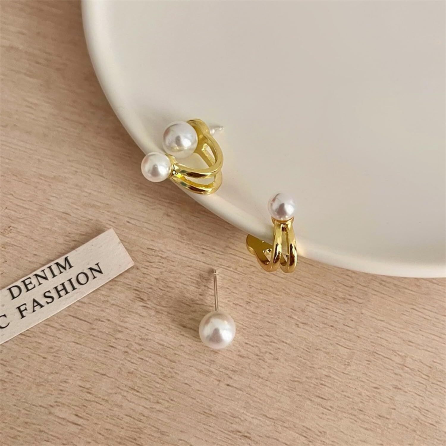 ANNACREATIONS Korean Fashion Style Gold Plated Pearl Stud Earrings For Women & Girls (Set of 1)