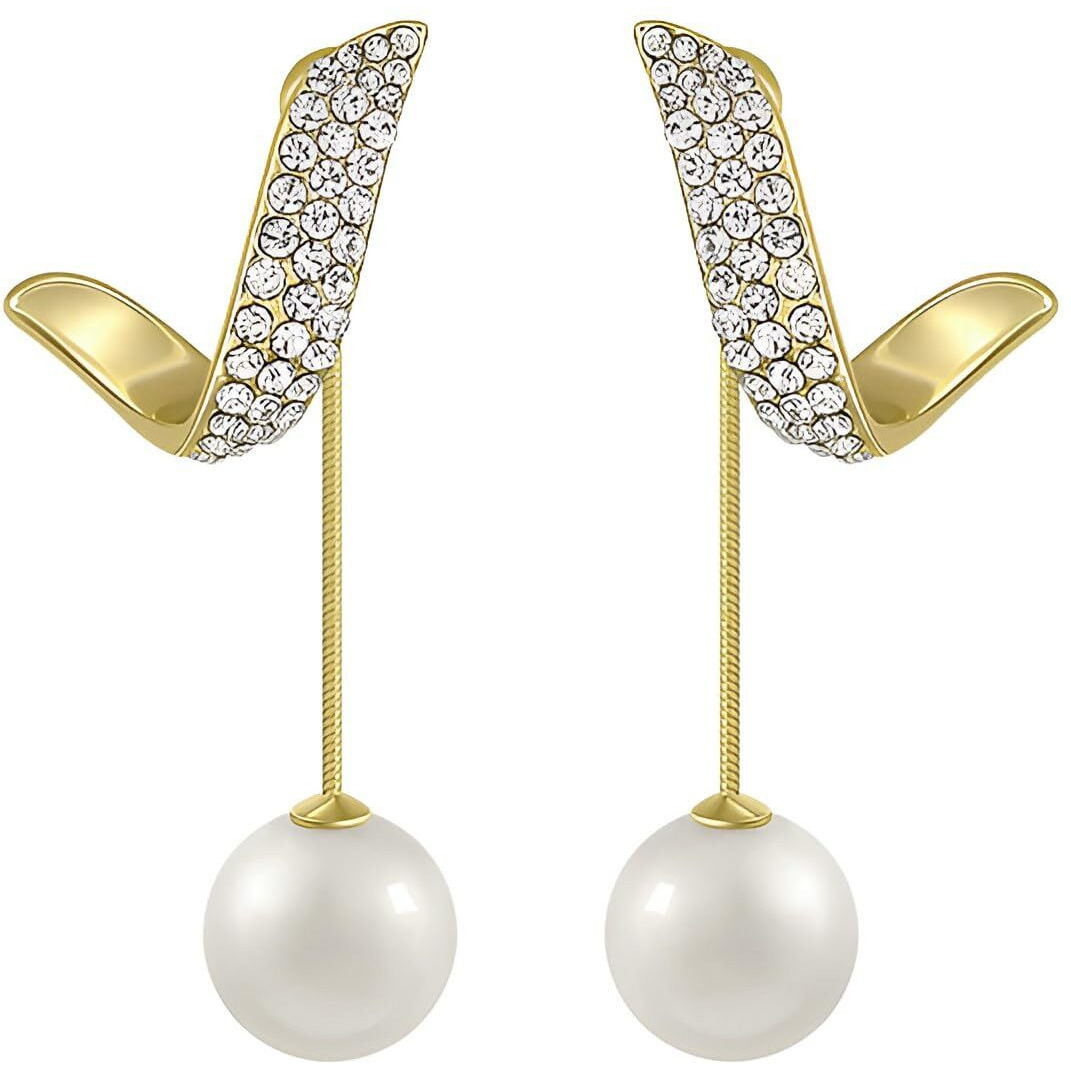 ANNACREATIONS Korean Fashion Style Gold Plated Pearl Stud Dangle Earrings For Women & Girls (Set of 1)