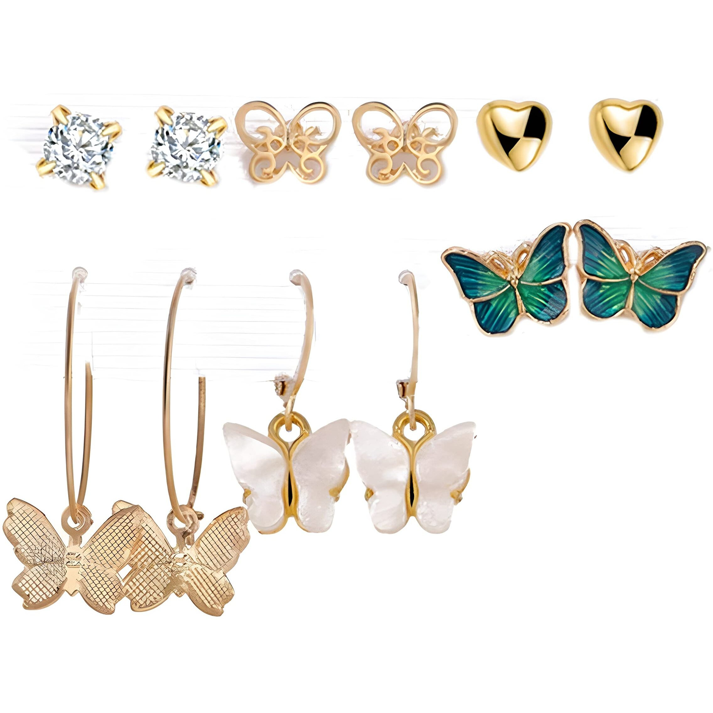 ANNACREATIONS Stylish combo of pearl stud hoop Butterfly earrings set for Women Girls