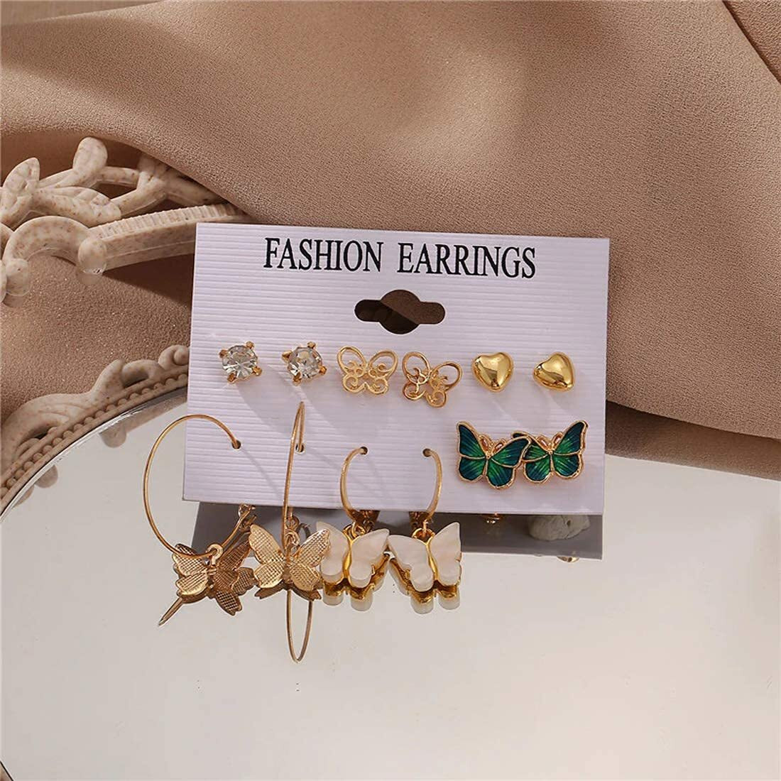 ANNACREATIONS Stylish combo of pearl stud hoop Butterfly earrings set for Women Girls