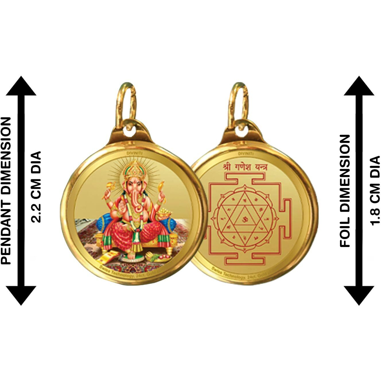 Diviniti 24K Double sided Gold Plated Pendant Ganesha & Yantra|18 MM Flip Coin for Men, Women & Children |Good Health & Wealth | Idol for gifting loved ones on any occasion (1 PCS)