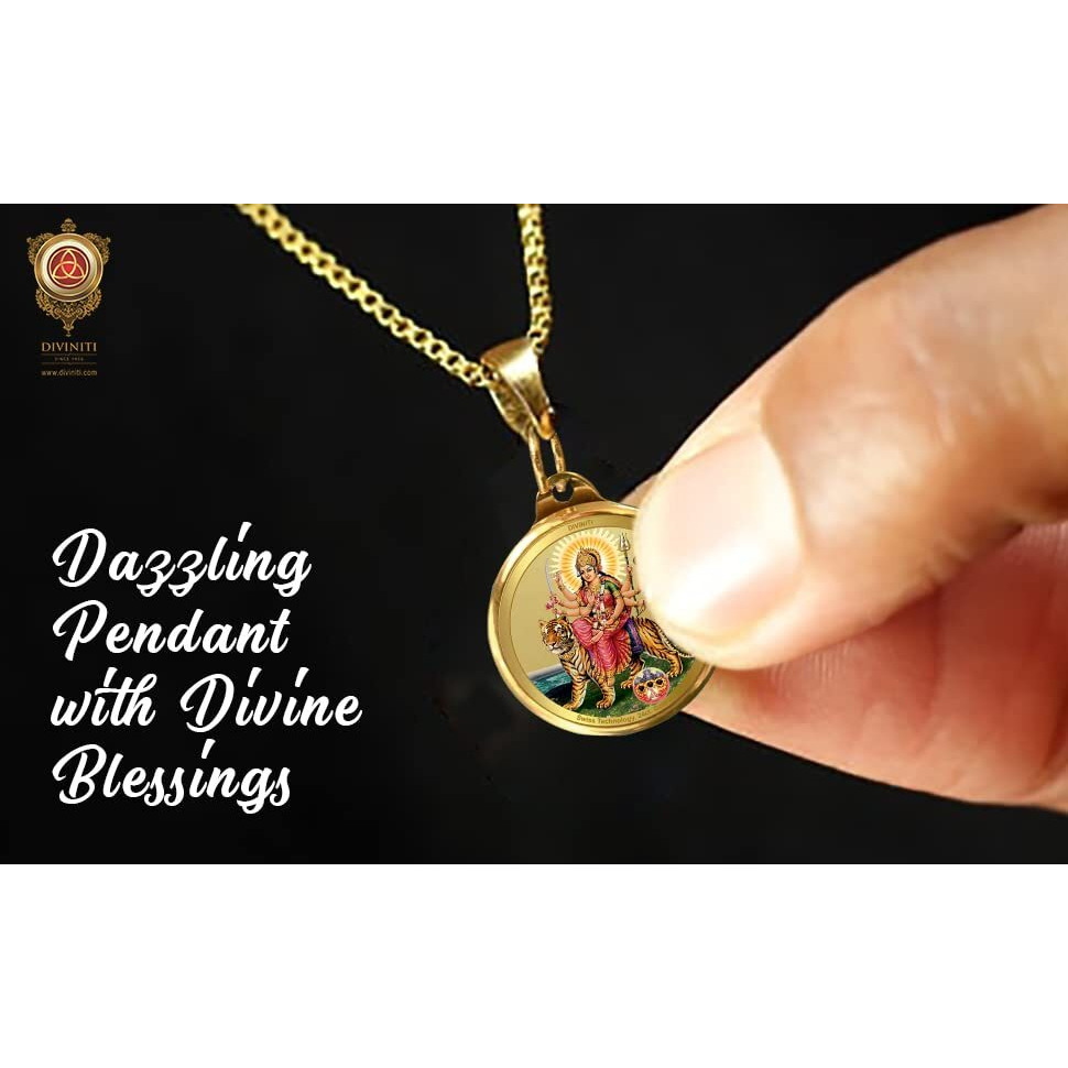 Diviniti 24K Double sided Gold Plated Pendant Durga & Mata Ka Darbar 18 MM Flip Coin for Men, Women & Children Good Health & Wealth Idol for gifting loved ones on any occasion (1 PCS)