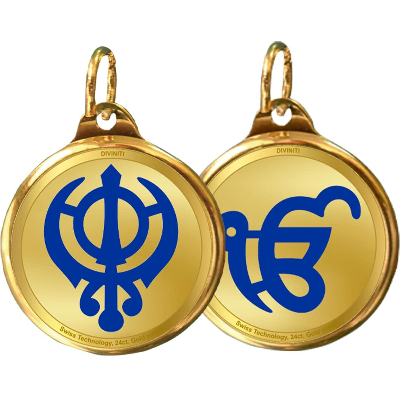 Diviniti 24K Double sided Gold Plated Pendant KHANDA SAHIB & EK OMKAR|18 MM Flip Coin for Men, Women & Children |Good Health & Wealth | Idol for gifting loved ones on any occasion (1 PCS)