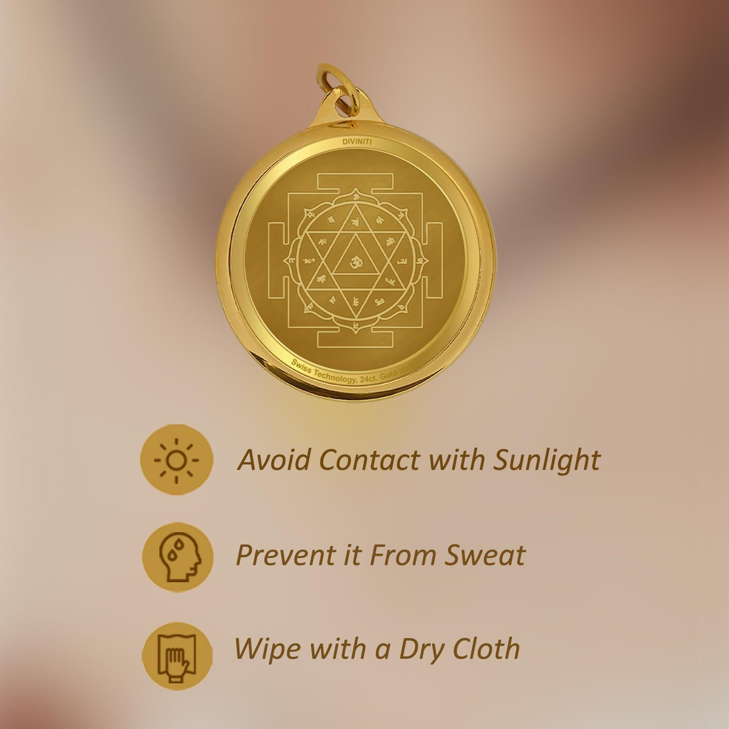 Diviniti 24K Gold Plated Ganesha & Yantra Pendant For Men, Women & Kids 22 MM Double Sided Stylish Pendant Necklace For Girls Divine God Pendant For Birthday Gift & Anniversary