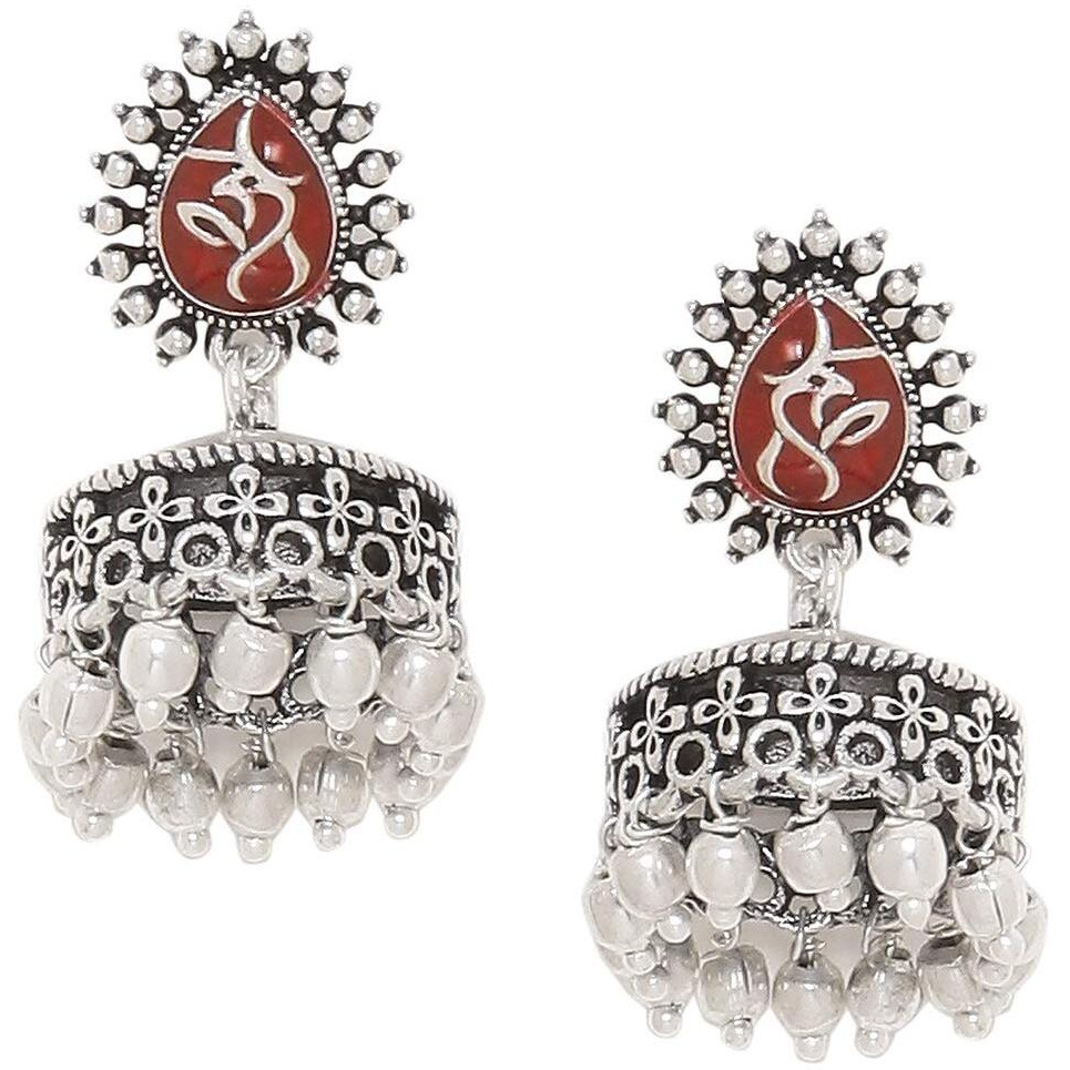 Voylla Brass Silver Oxidised Plating Moksha Boho Style Jhumki Earrings for Women and Girls