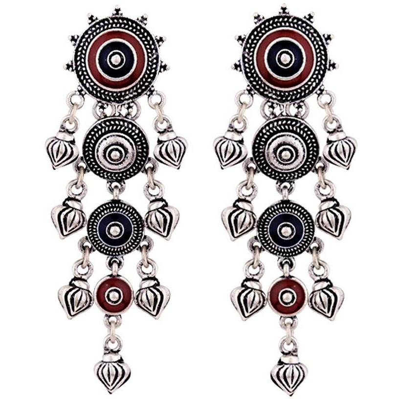 Voylla Multicolour Brass Mandala Layered Drop Earrings for Women