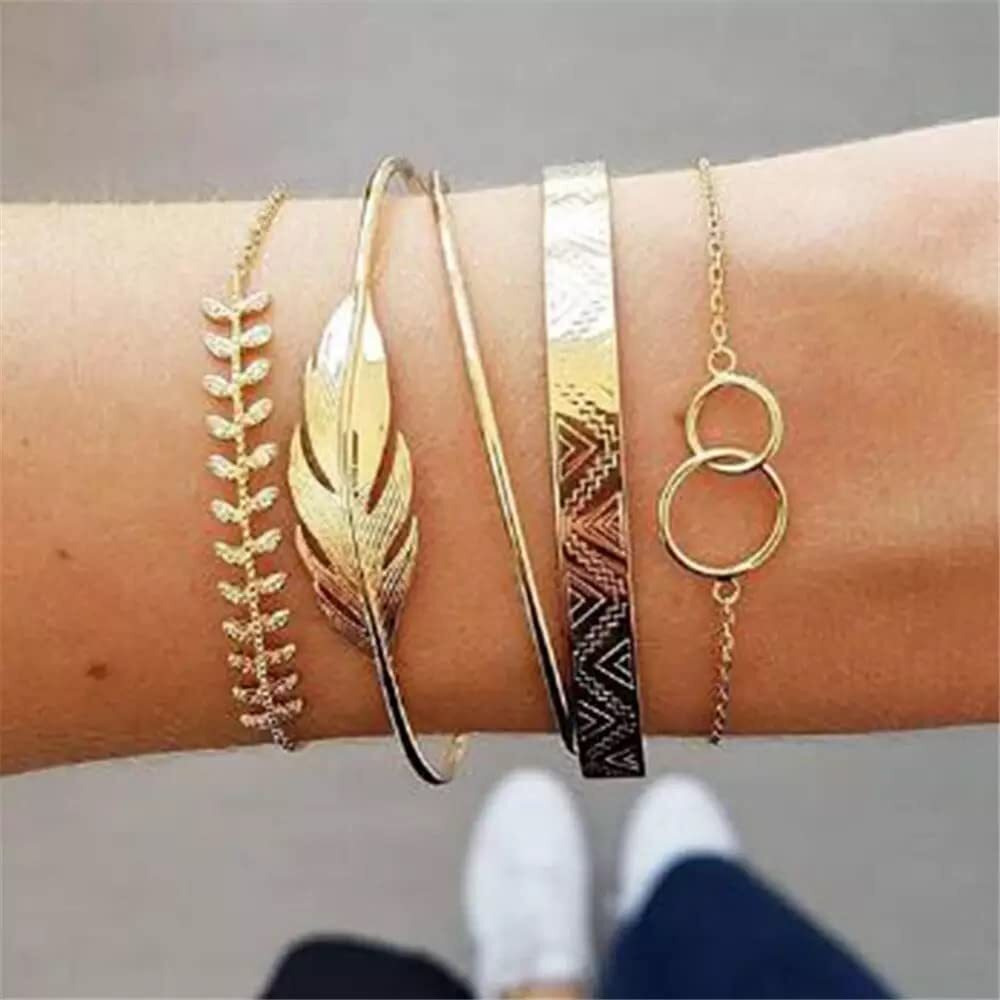 Shining Diva Fashion Set of 5 Stylish Multilayer Crystal Bangle Gold Plated Bracelet for Women and Girls (Golden) (13075b), One Size