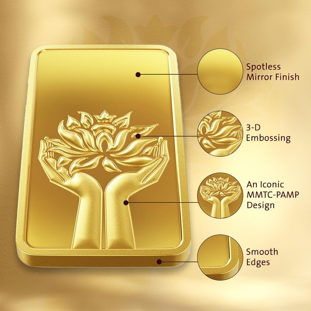 MMTC-PAMP Lotus 24K 999.9 1 gm Yellow Gold Bar