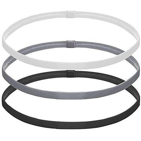 Seeotwo 3 Pieces Thick and Slim Non-Slip Elastic Sports Headbands - Athletic Skinny Hair Headband for Women, Men, Boys, Girls - Silicone Grip Hairband Mini Stylish Sweat Hair Band (Black, White, Grey)