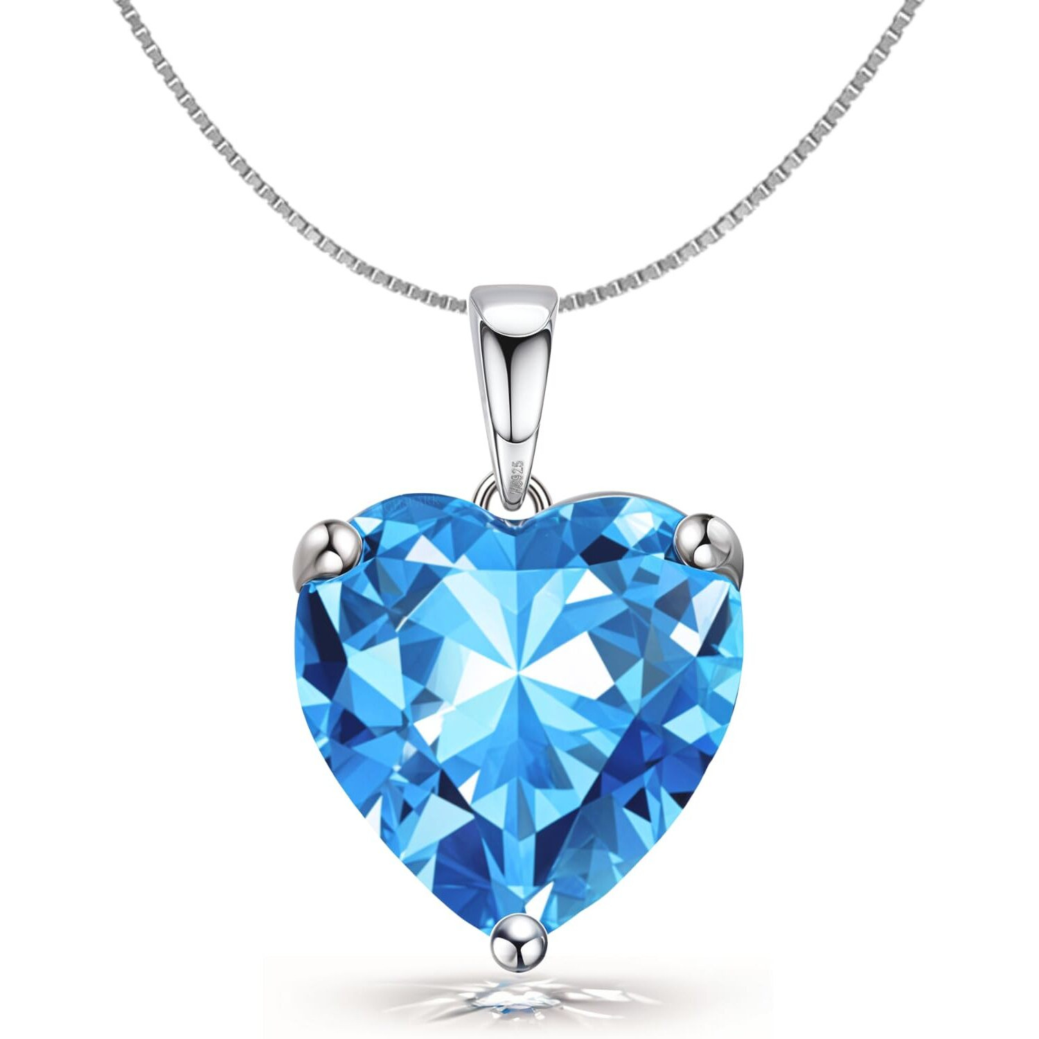 HighSpark 925 Silver Solitaire Heart Pendant with Chain For Women | 92.5 Sterling Silver & Diamond like Brilliance Sparkling Zirconia for that Stunning Shine | Lovely Gift - Blue 9mm