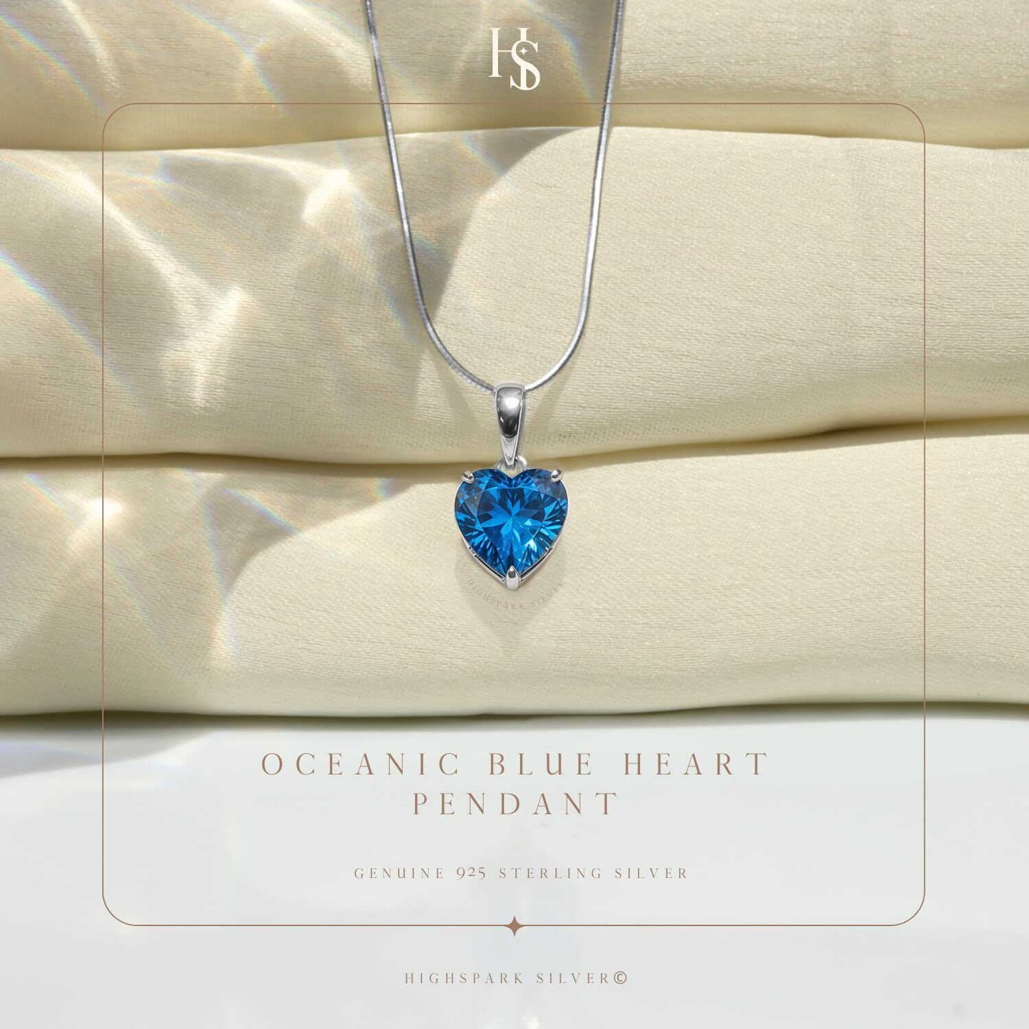 HighSpark 925 Silver Solitaire Heart Pendant with Chain For Women | 92.5 Sterling Silver & Diamond like Brilliance Sparkling Zirconia for that Stunning Shine | Lovely Gift - Blue 9mm