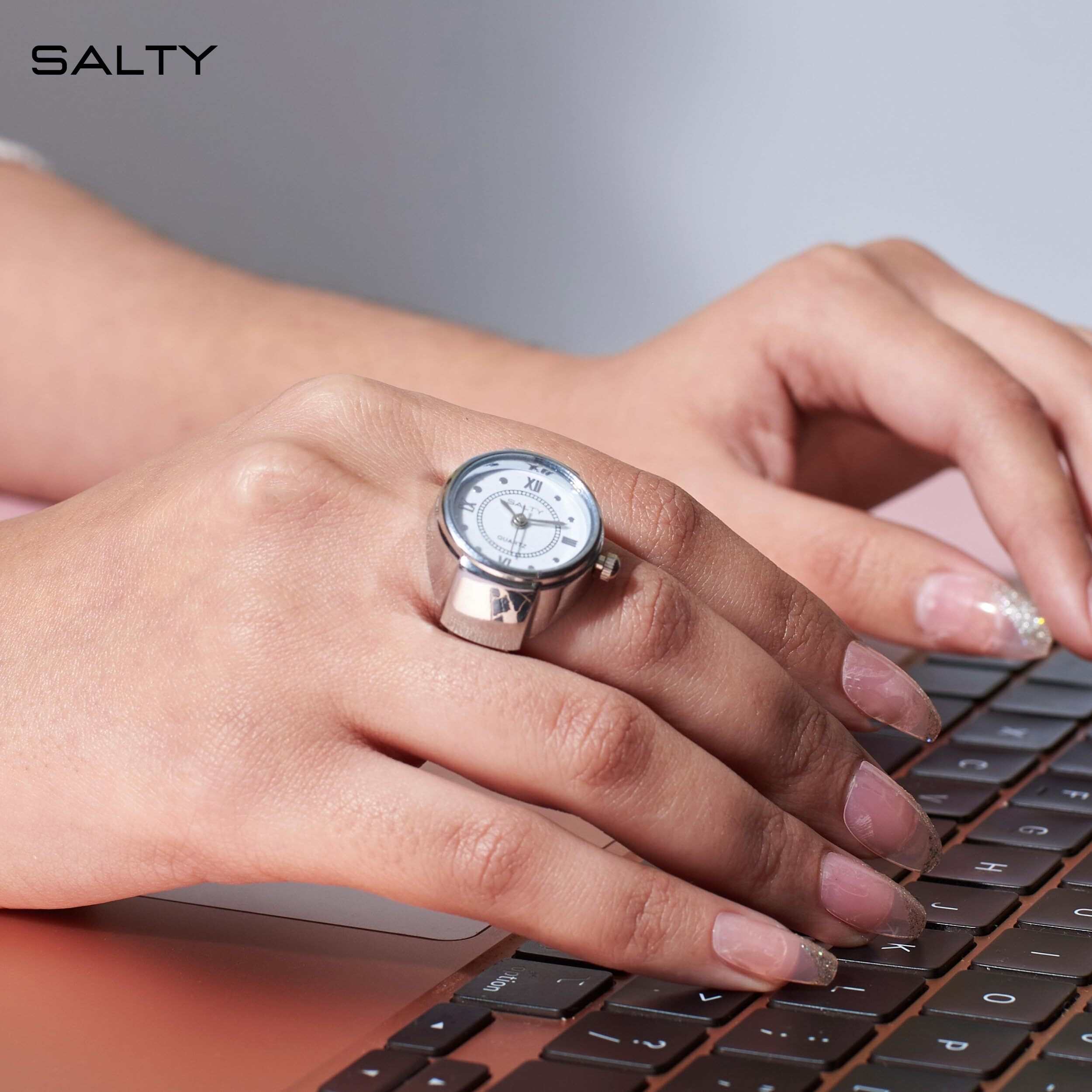 Salty Watch Ring for Women & Girls | 6 Months Warranty | Stylish & Stretchable | Finger Ring | Modern Design | Birthday & Special Occassion Gift | Aesthetic Jewellery | Accessories for Everyday Wear | Silver