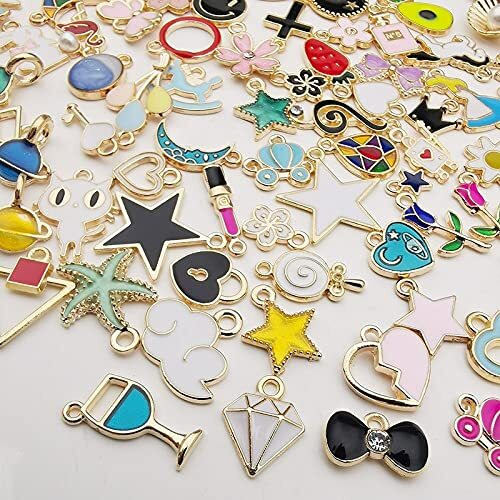 Street27 54pcs Mixed Assorted Gold Plated Enamel Pendants Animal Moon Star Fruit Charm Pendant DIY for Necklace Bracelet Jewelry Making and Crafting (Mixed Enamel Charms)