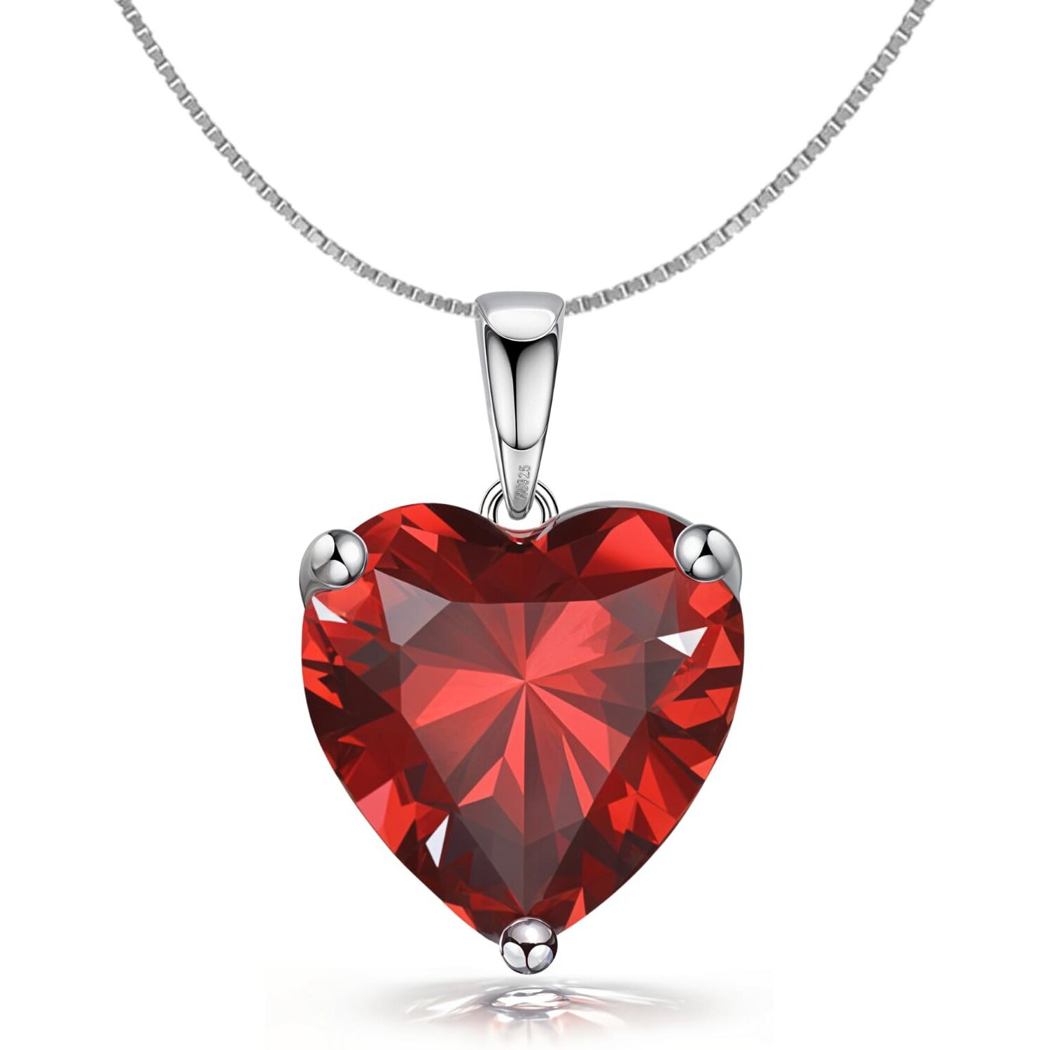 HighSpark 925 Silver Solitaire Heart Pendant with Chain For Women | 92.5 Sterling Silver & Diamond like Brilliance Sparkling Zirconia for that Stunning Shine | Lovely Gift - Red 9mm