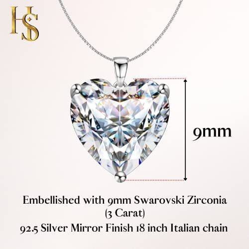 HighSpark 925 Silver Solitaire Heart Pendant with Chain For Women | 92.5 Sterling Silver & Diamond like Brilliance Sparkling Zirconia for that Stunning Shine | Lovely Gift - Silver 9mm