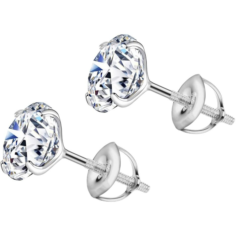 HIGHSPARK 925 Silver Solitaire Screwback Stud Earrings | 92.5 Sterling Silver & Round Brilliant Cubic Zirconia Tops for Men Women | Silver 3mm