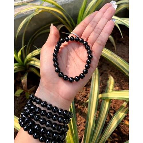 GOLDEN QUARTZ - THE CRYSTAL HUB - Certified Black Tourmaline BT Bracelet with Certificate 8mm for Protection Grounding Positive Energy for Men Women ReikiCrystal