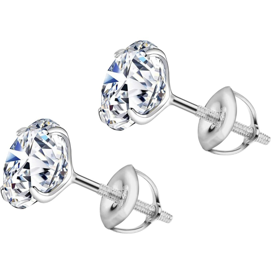 HIGHSPARK 925 Silver Solitaire Screwback Stud Earrings | 92.5 Sterling Silver & Round Brilliant Cubic Zirconia Tops for Men Women | Silver 7mm