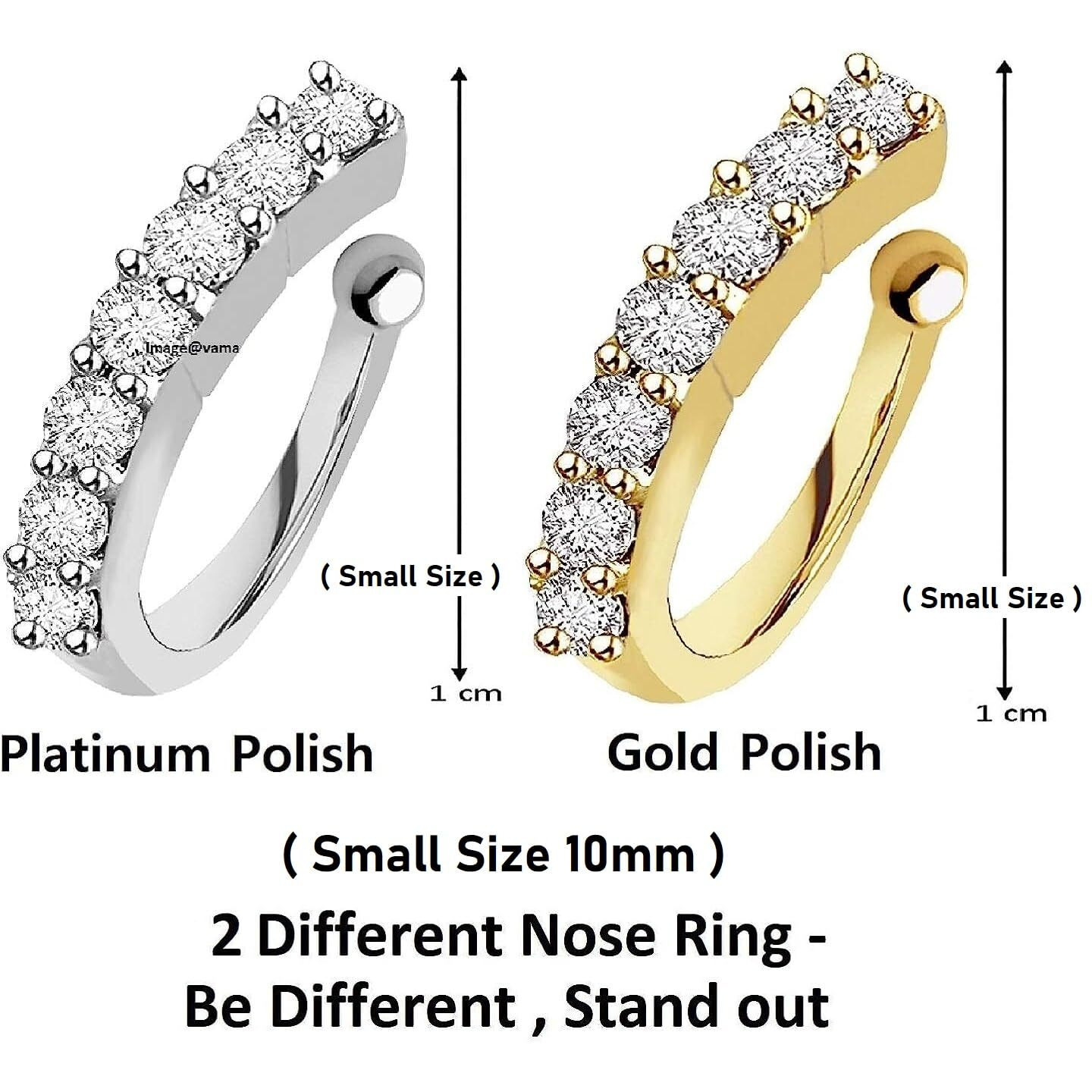 VAMA FASHIONS Clip on Nosepin Without Piercing Pressing Type Nose rings Stud for Women - Combo 2pcs Gold & Silver