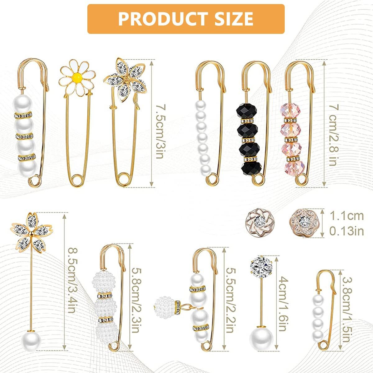 SANNIDHI Pearl Brooch Safety Pins for Women and Girls Anti-Exposure Neckline Stylish Safety Brooch Pin for Girls and Women Jewerelly Accessory Sweater Shawl Scarf Pins Clips - 17 Pieces