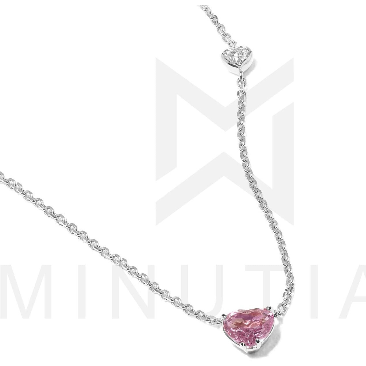 MINUTIAE Love Heart Shape With Pink & White Diam Silver Plated Pendant Necklace for Girls And Women with Extendable Chain