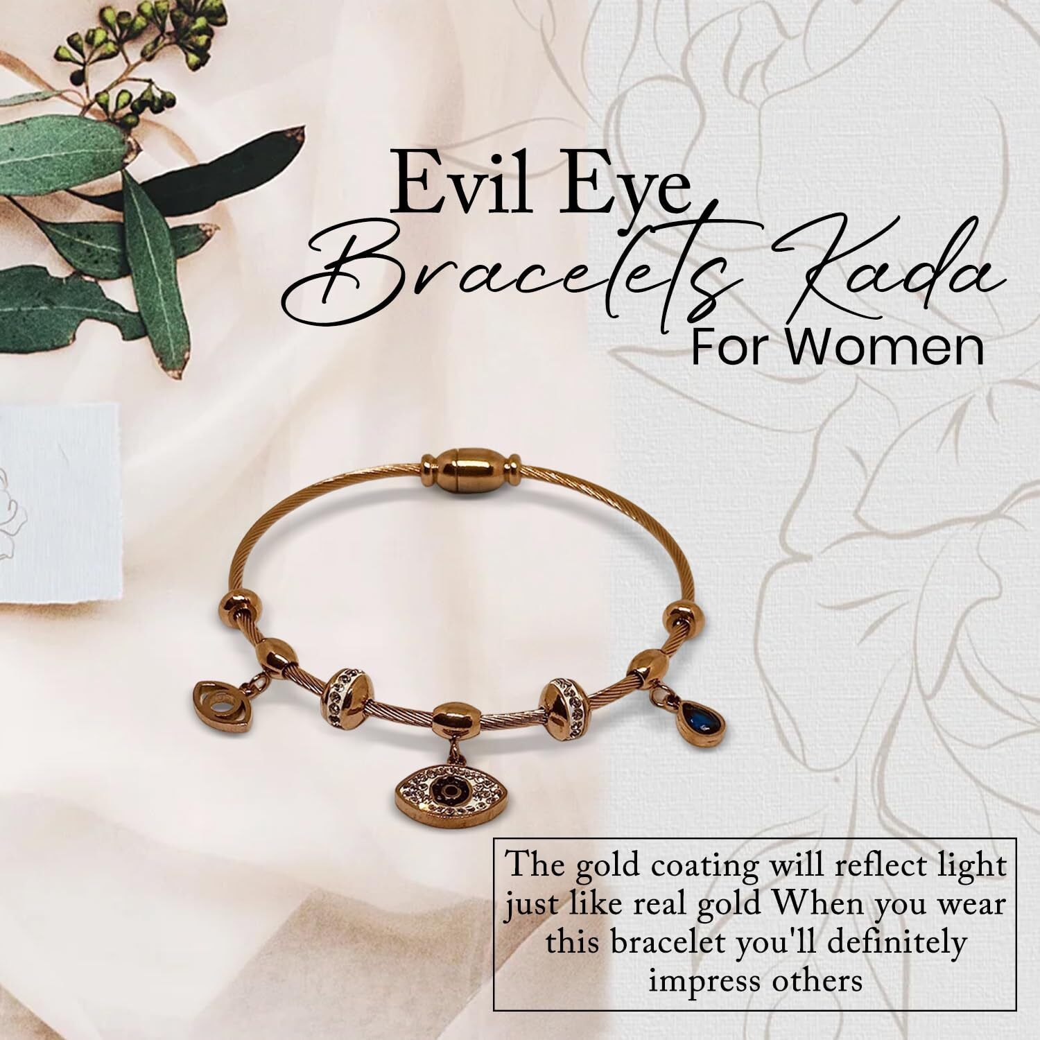 Glamlife Evil Eye Bangles for Women, Anti Tarnish Bracelet, Evil Eye Bracelets Kada for Women, Stylish Bracelet Gift for Girls and Women, Accessories Jewellery for Women