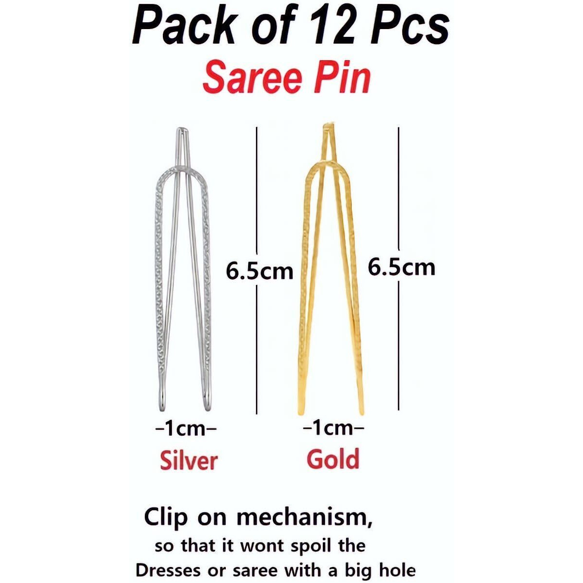 VAMA Clip on Saree Hijab Pallu Dupatta Chunari Pins Patli Strong Sari Hold Brooch Multi-purpose Metal Pins for Women