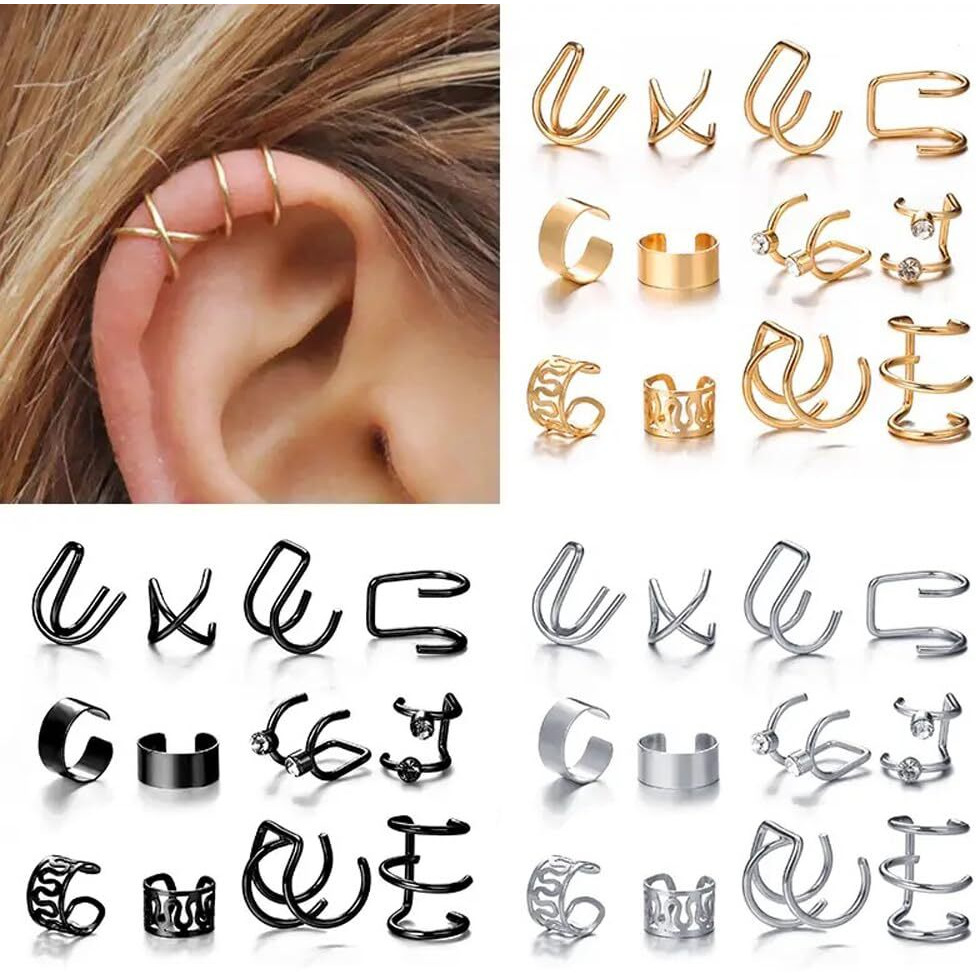 Shining Diva Fashion Latest Stylish 36 Pcs Combo Clip On Ear Cuff Earrings for Women and Girls (cmb301)(Multicolor)