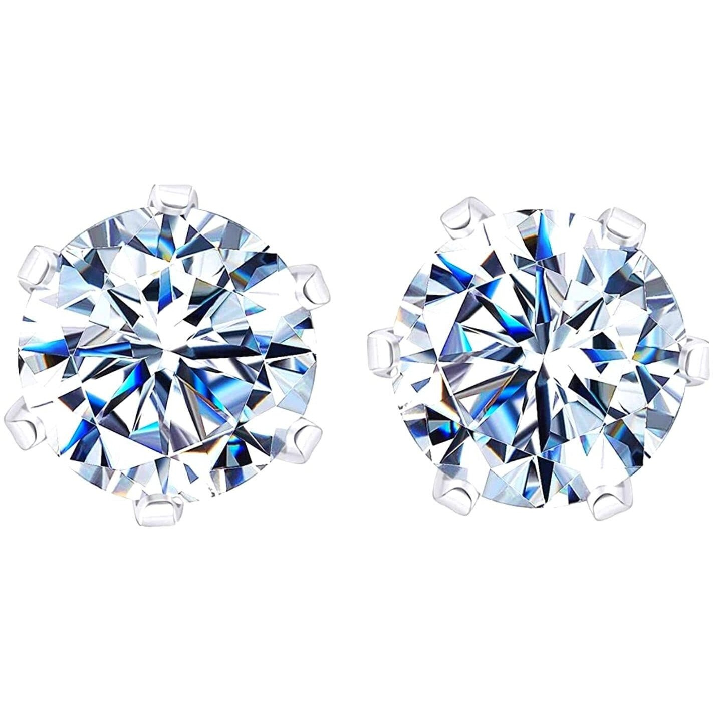 HIGHSPARK 925 Silver Solitaire Stud Earrings | 92.5 Sterling Silver & Round Brilliant Cubic Zirconia Tops for Men Women | Silver 9mm